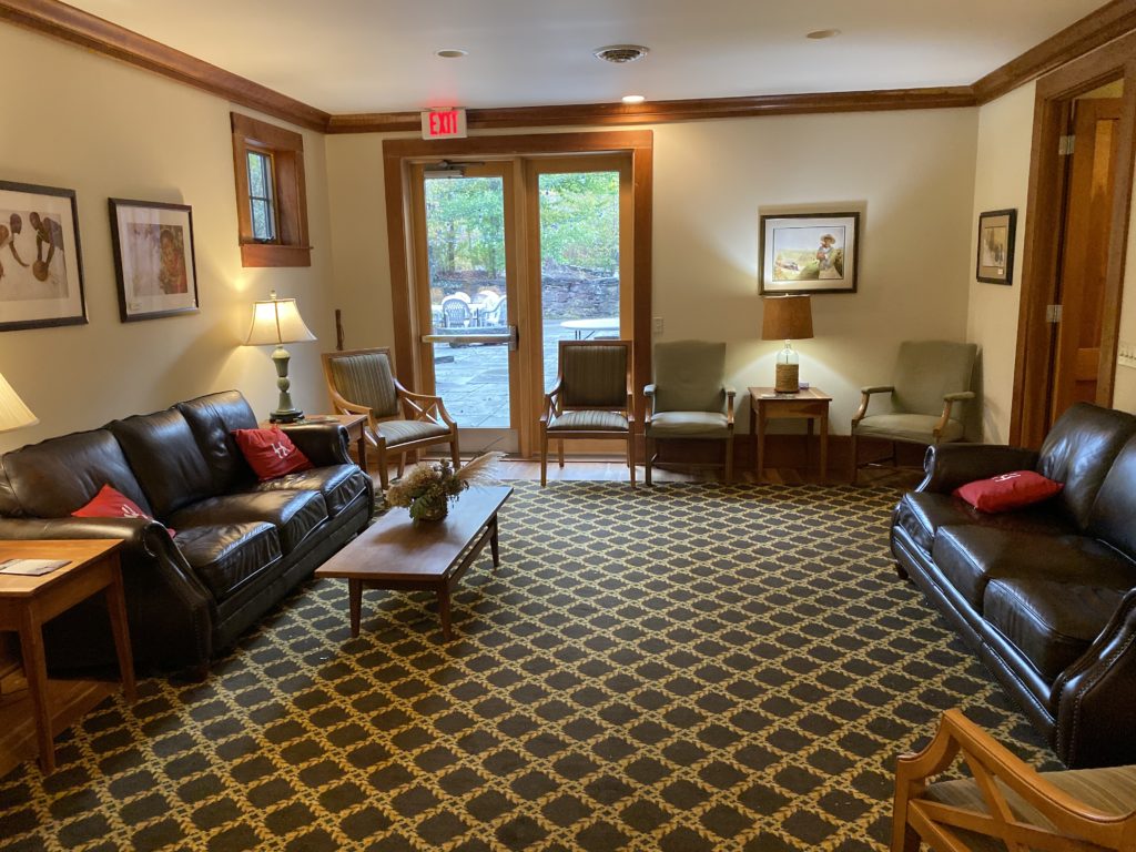 The couches in the library at Highlights